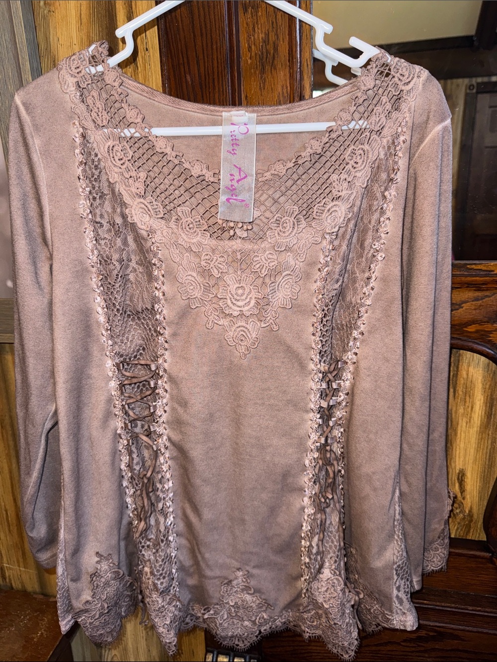 Pretty Angel Lace & Crochet Long Sleeve Tunic in Dusty Mauve